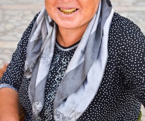 a vegetable vendor in one of Khiva's markets.